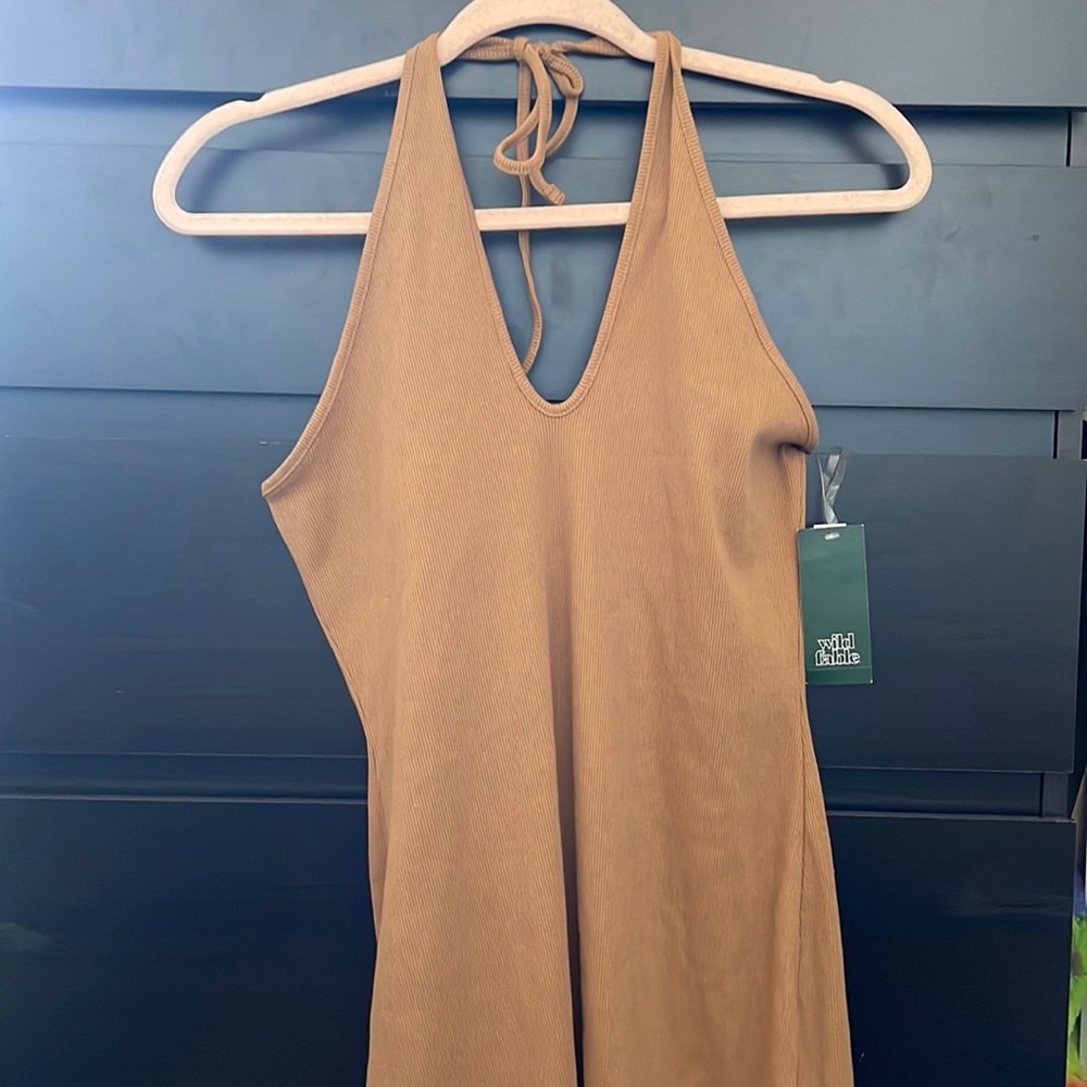 Brown fitted halter top dress
